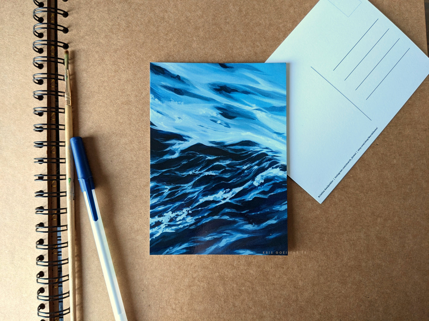 Indigo waves A6 postcard