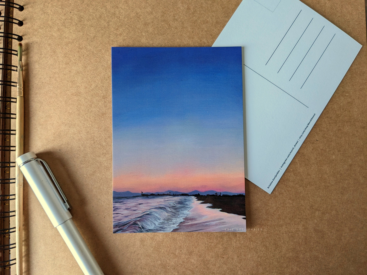 Beach sunset A6 postcard